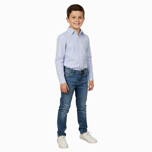 TuffRider Boys ADEY Stripe Shirt: Light Blue / XL