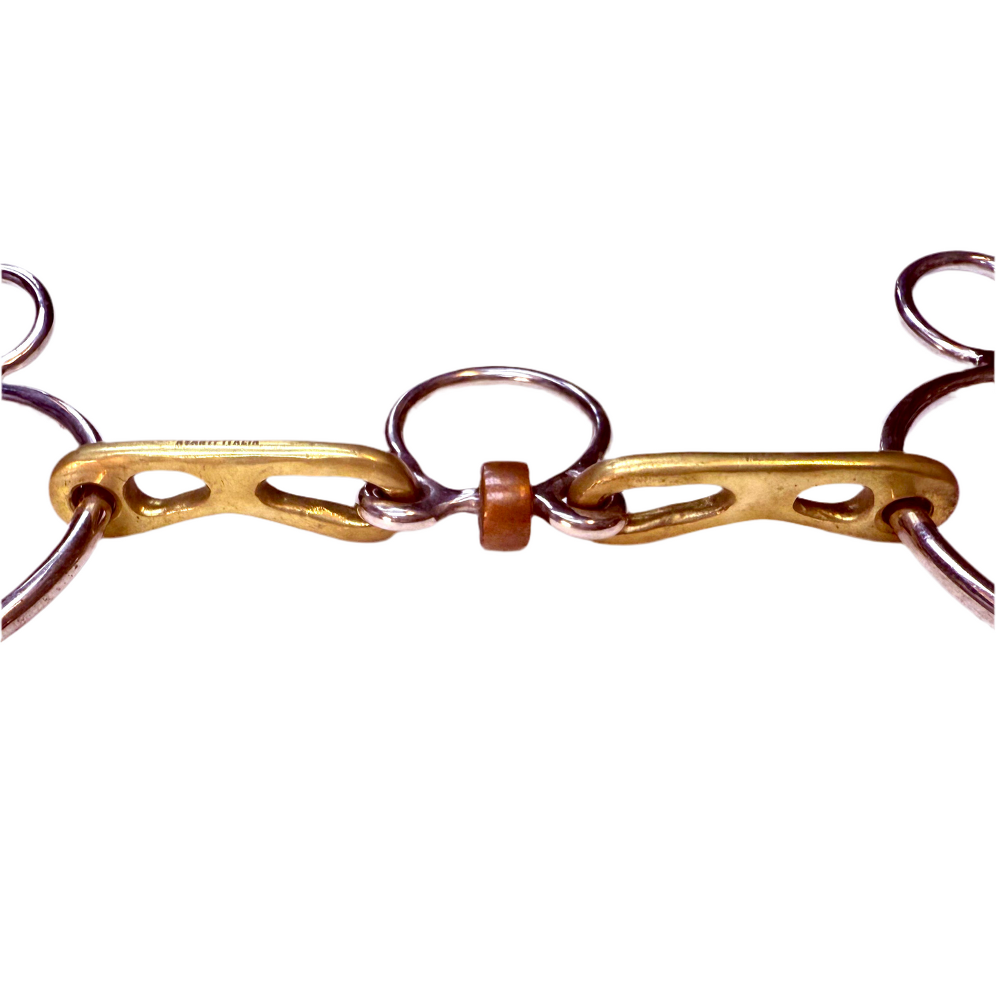 Bit Gag Nelson 2 Ring Custom Brass High Port Wide Snaffle with Three Piece Copper Roller Avanti Italia