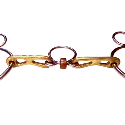 Bit Gag Nelson 2 Ring Custom Brass High Port Wide Snaffle with Three Piece Copper Roller Avanti Italia