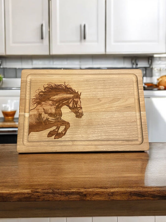 Jumping Horse Engraved Cherry Cutting Board : 11" x 17"