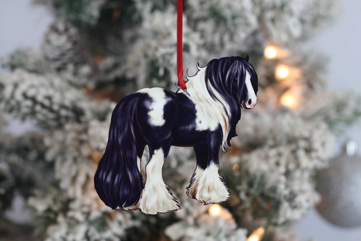 Black Tobiano Gypsy Cob Horse Christmas Ornament Decoration