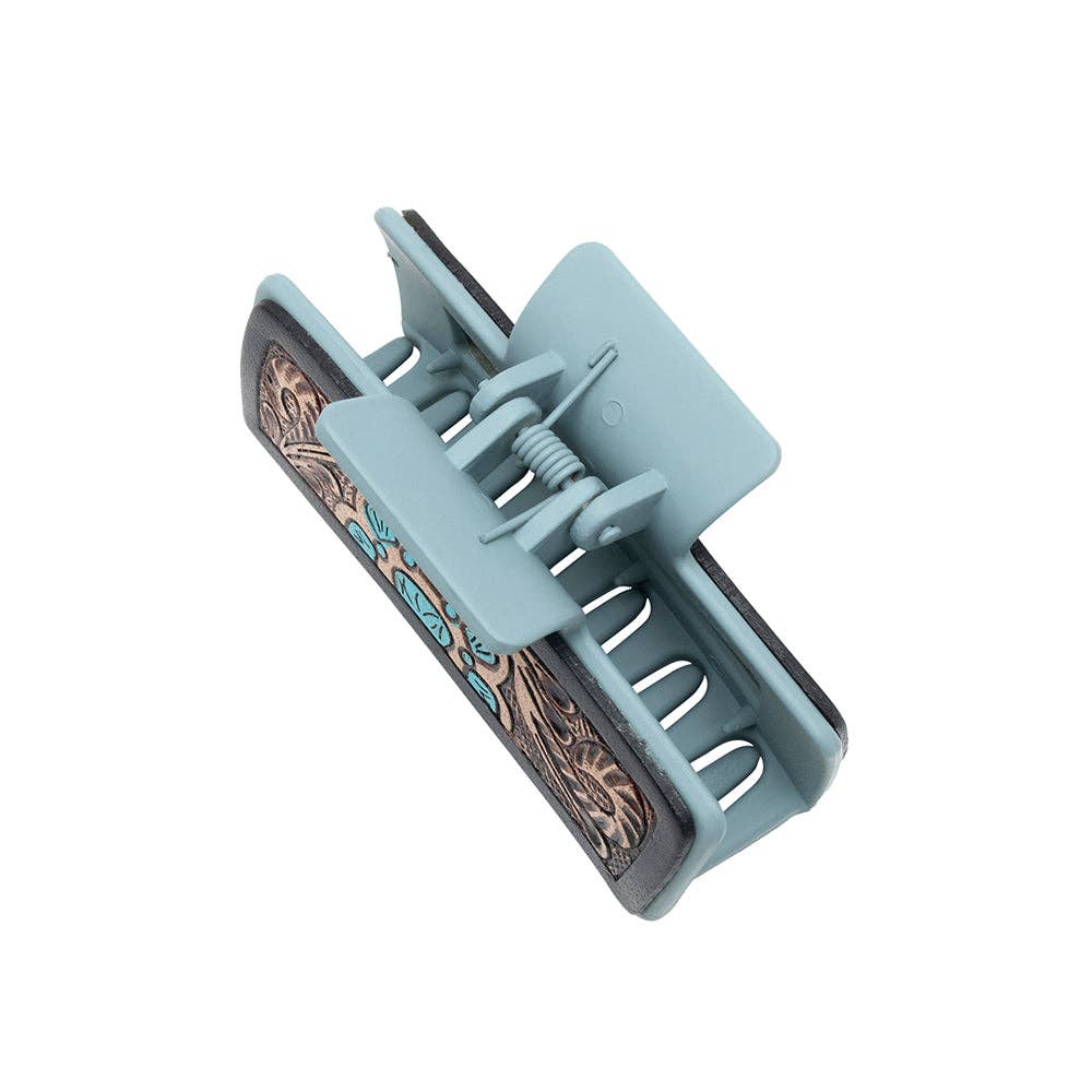 Cactus Bloom Ridge Hair Comb Clip: Turquoise Embossed