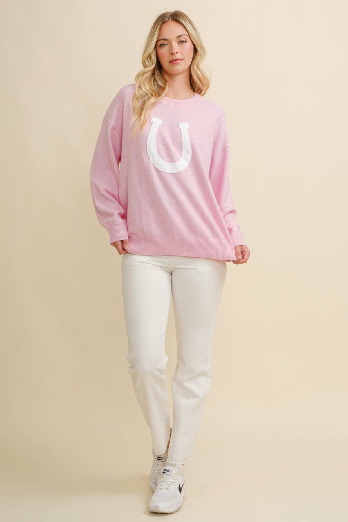 CSW13668 - HORSE SHOE PULLOVER SWEATER: Beige / S