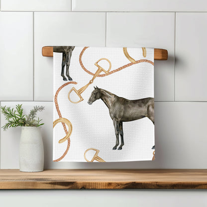 Horse Pony Equestrian Tack Kitchen Towel Waffle Gifts Farm: Transparent Cellophane Sleeve with Hanger Flap