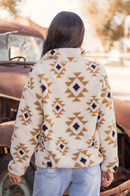Fashion-W Western Sherpa Quarter Zip Collar Sweatshirt: As shown / Missy / L