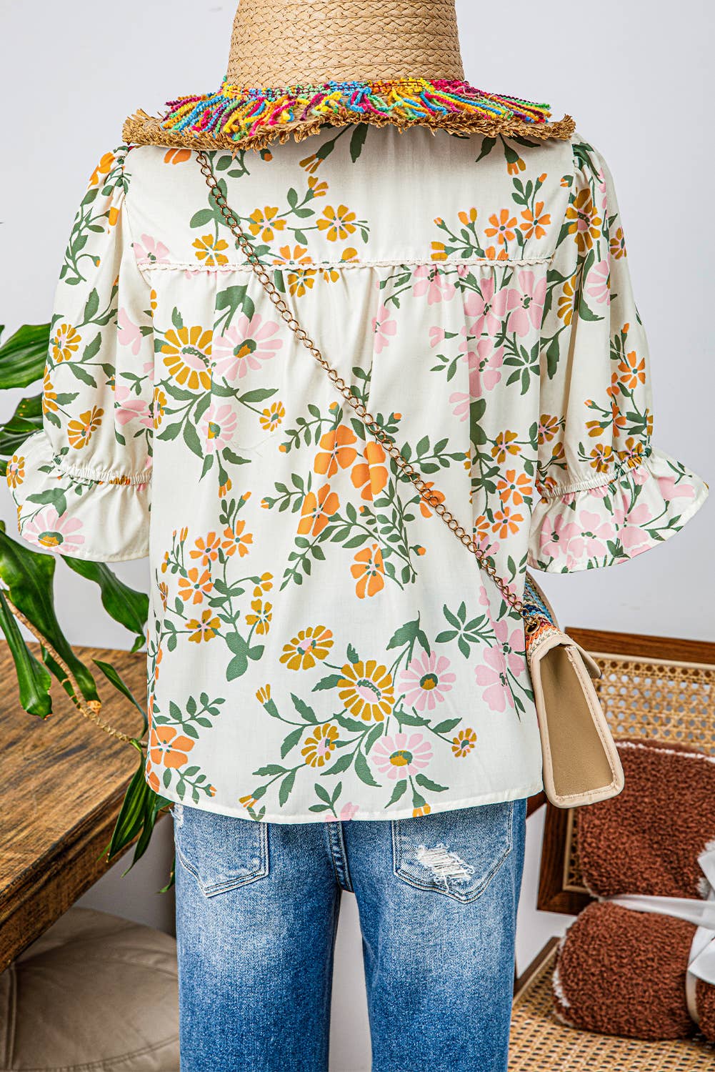 Fashion-W Crochet Boho Half & Long Sleeve Floral Blouse: As shown / Missy / M