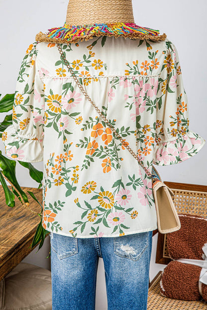 Fashion-W Crochet Boho Half & Long Sleeve Floral Blouse: As shown / Missy / M