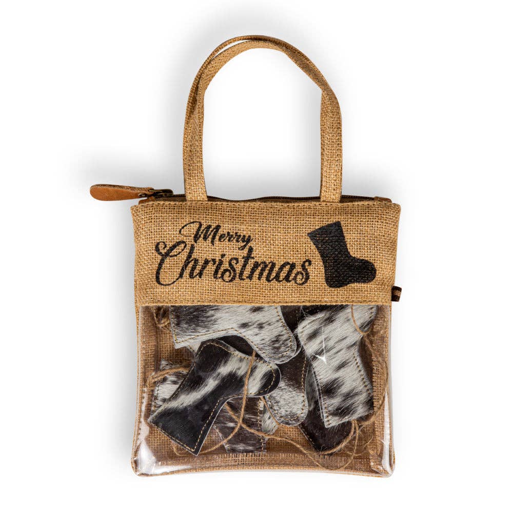 Christmas Stocking Hair-On Hide Ornament Set In Black