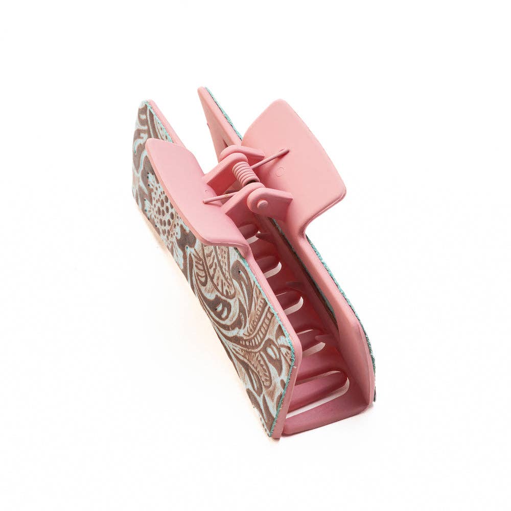 High Vista Hair Comb Clip In Pink and Brown: Turquoise-Embossed