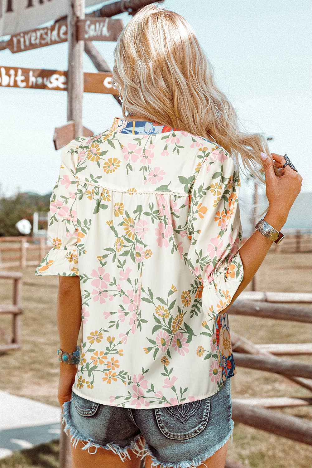 Fashion-W Crochet Boho Half & Long Sleeve Floral Blouse: As shown / Missy / M
