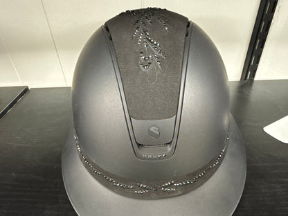 Helmet V2 Miss Matt - Crystal Flower Alcantara - Crystal Embroidery Band - Black Matt Blazon & Rails, 5 Jet Hermtite Swarovski Crystal - Samshield Custom 2.0 - MSV2CRFL