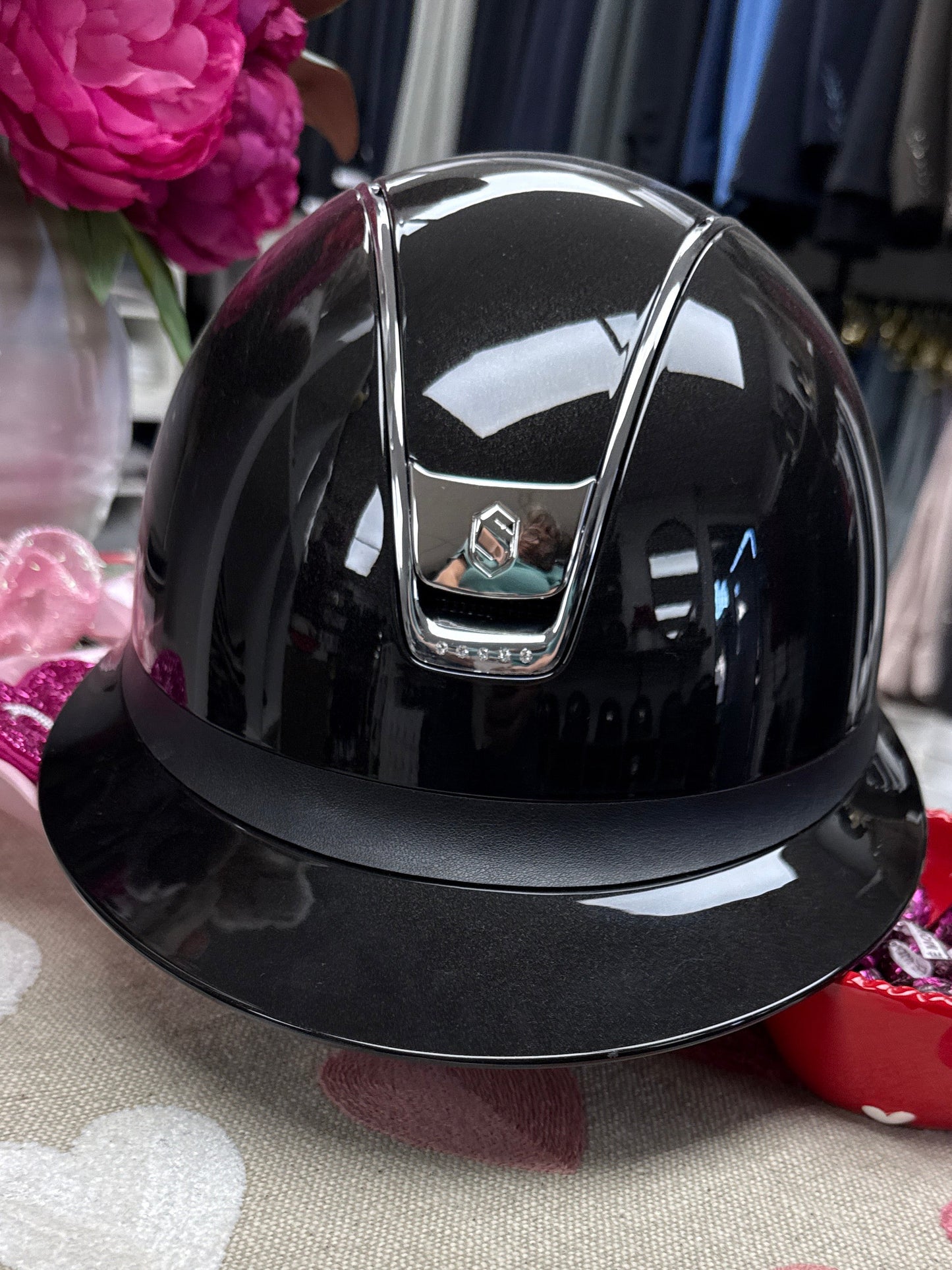 Helmet V2 Miss Glossy - Glossy - Black Chrome Trim & Blazon - 5 Clear Crystal - Samshield Custom 2.0 - MSGBC5