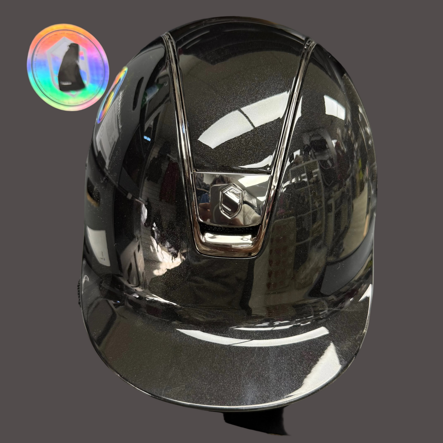 Helmet Reg V1 Glossy - Glossy Top - Black Chrome Blazon & Rails - Samshield 1.0 Regular Brim - S1B