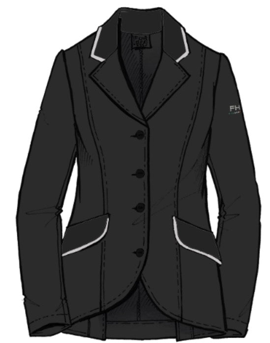 For Horses Cristina Custom Kids Show Coat - Custom Black with Dove Grey Piping & Center Grey Button