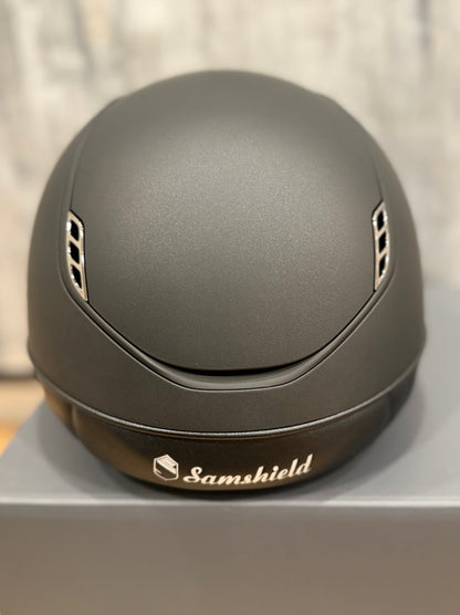Helmet V2 Miss Matt - Matt - Matt Rails & Chrome Blazon - 5 Jet Hemitite Crystal - Darkline Black Shadowmatt- Samshield Custom 2.0 - MS2BC5