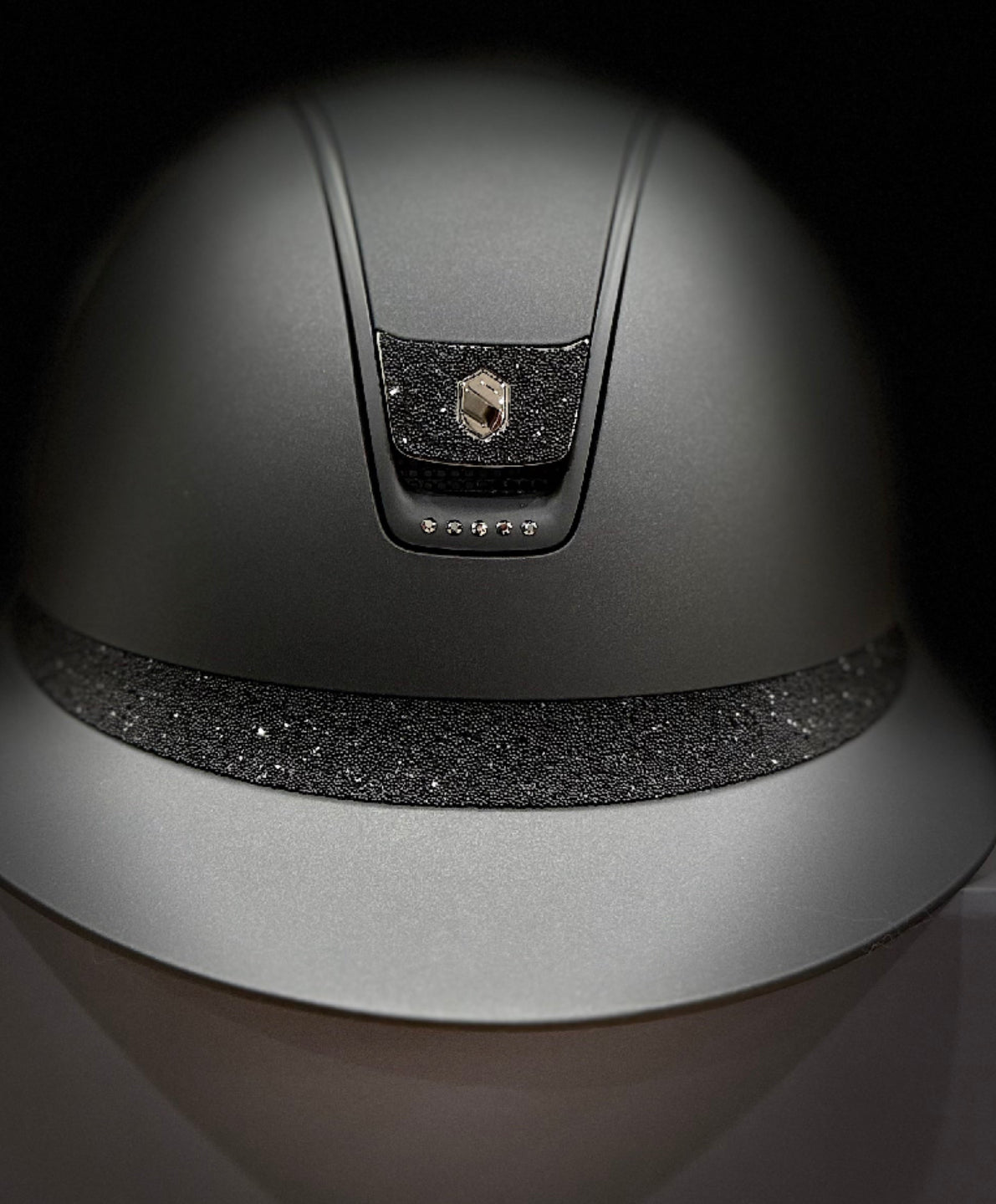 Helmet V2 Miss Matt - Matt - Ultra Fine Jet Black Swarovski Crystal Band & Blazon - Black Matt Rails - 5 Jet Hematite Swarovski Crystal - Samshield Custom 2.0 - CV2UFR