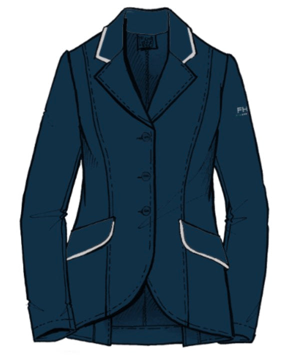 For Horses Cristina Custom Kids Show Coat - Custom Navy with Dove Grey Piping & Grey Button