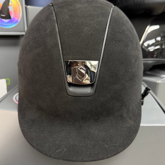 Helmet Reg V1 Alcantara - Alcantara Top - Black Chrome Blazon & Matt Rails - Samshield 1.0 Regular Brim -S1A