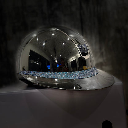 Helmet V2 Miss Glossy - Bermuda Blue Ultrafine Rock Swarovski Crystal - Bermuda Blazon - Bermuda UFR Band -Black Chrome Rails - Samshield Custom 2.0