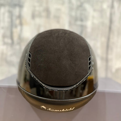 Helmet V2 Miss Glossy - Alcantara - 356 Swarovski Crystal Rails - Black Matt Blazon - Alcantara Top,  5 Jet Hematite Swarovski Crystal - Samshield 2.0 Custom - MSG356ALCE