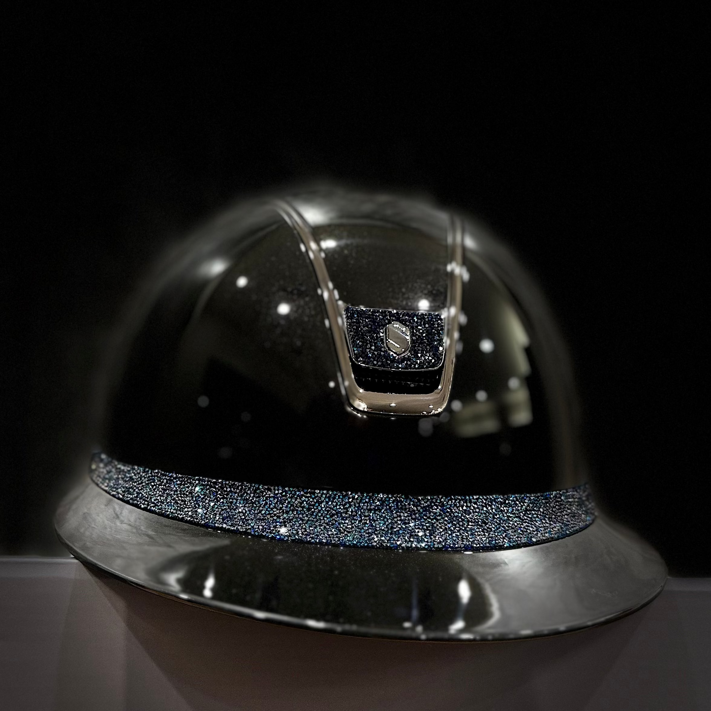 Helmet V2 Miss Glossy - Bermuda Blue Ultrafine Rock Swarovski Crystal - Bermuda Blazon - Bermuda UFR Band -Black Chrome Rails - Samshield Custom 2.0