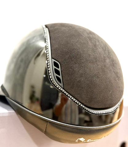 Helmet V2 Miss Glossy - Alcantara - 356 Swarovski Crystal Rails - Black Matt Blazon - Alcantara Top,  5 Jet Hematite Swarovski Crystal - Samshield 2.0 Custom - MSG356ALCE