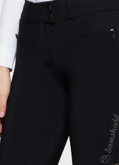 Samshield Ladies Adele Mid Rise Black Sand Agave Petrol Blue Metal Dot Logo l Detail Breech