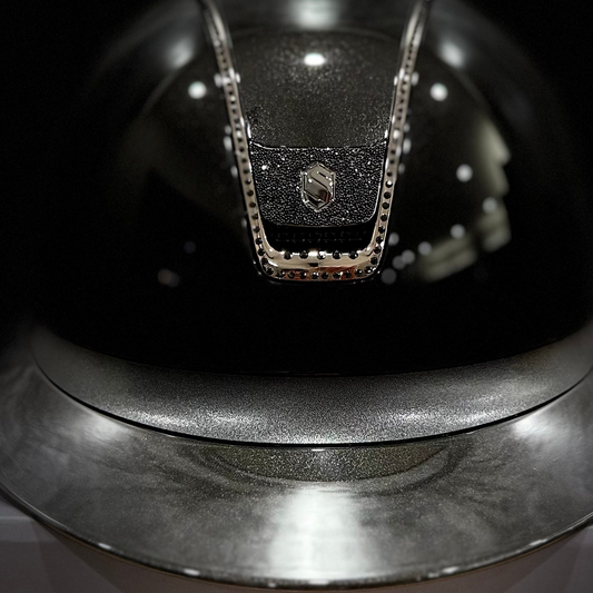 Helmet V2 Miss Glossy - Glossy Top - 356 Black Swarovski Crystal Rail & Black Ultra Fine Rock Blazon - Samshield 2.0 Custom Limited