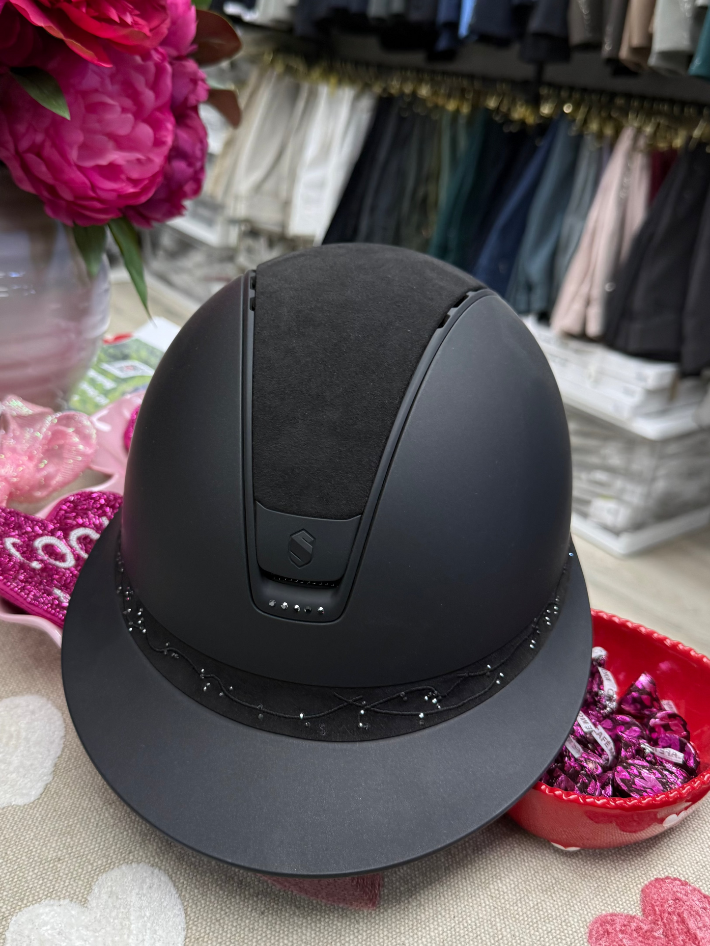 Helmet V2 Miss Matt - Alcantara - Matt Rails & Blazon - Vine Crystal Band - 5 Crystal - Samshield Custom 2.0 - MSLVAL5