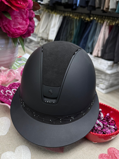 Helmet V2 Miss Matt - Alcantara - Matt Rails & Blazon - Vine Crystal Band - 5 Crystal - Samshield Custom 2.0 - MSLVAL5