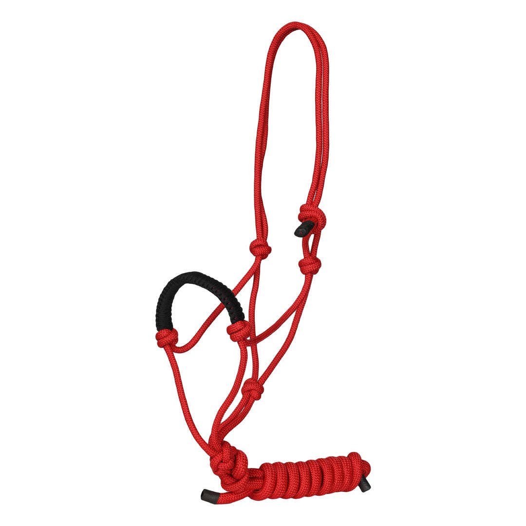 TuffRider Rugged Rope Halter Braided Noseband with matching lead: Red / Horse