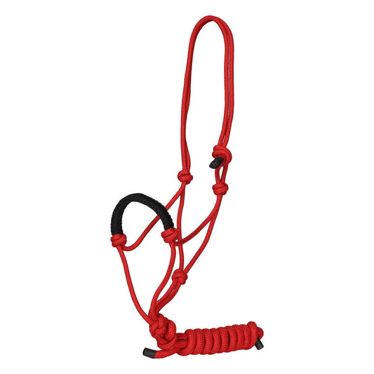 TuffRider Rugged Rope Halter Braided Noseband with matching lead: Red / Horse