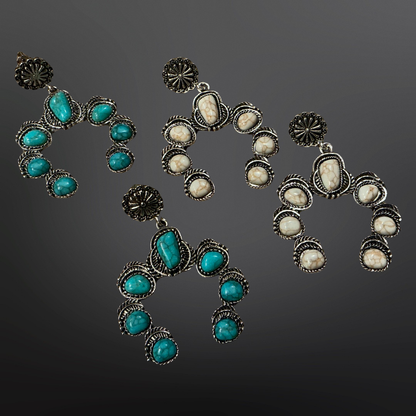 Faux Turquoise Naja Squash Blossom Earrings: White Turquoise
