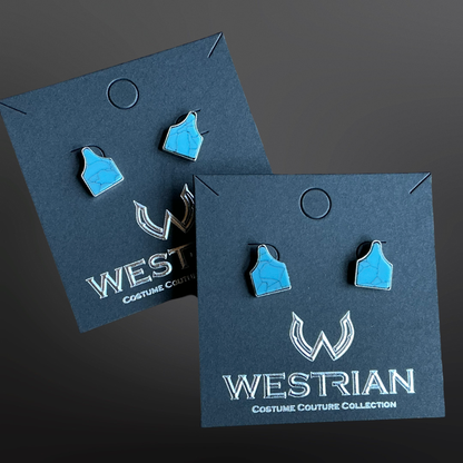 Faux Turquoise Cow Tag Earrings