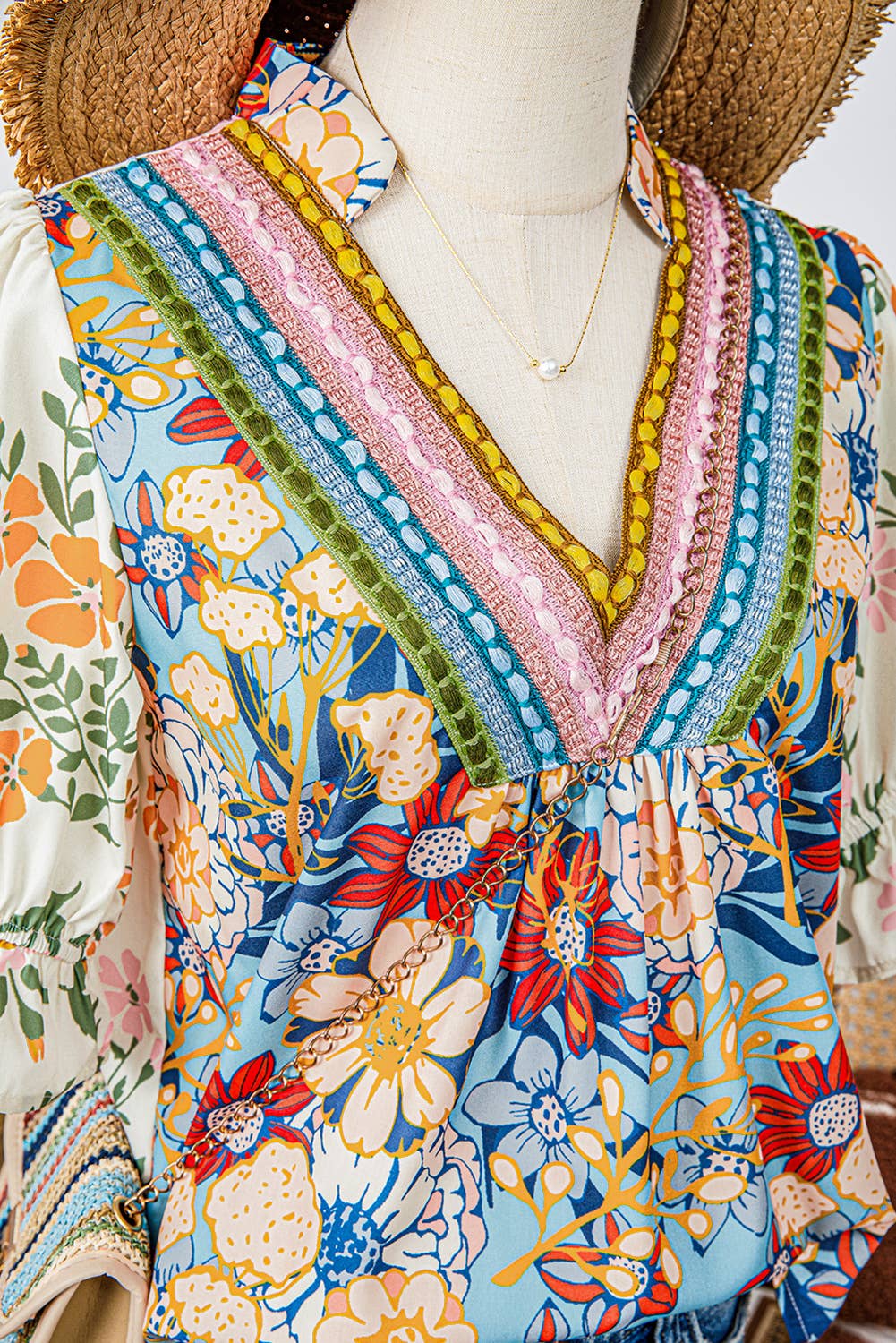 Fashion-W Crochet Boho Half & Long Sleeve Floral Blouse: As shown / Missy / S
