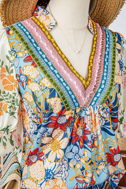 Fashion-W Crochet Boho Half & Long Sleeve Floral Blouse: As shown / Missy / L