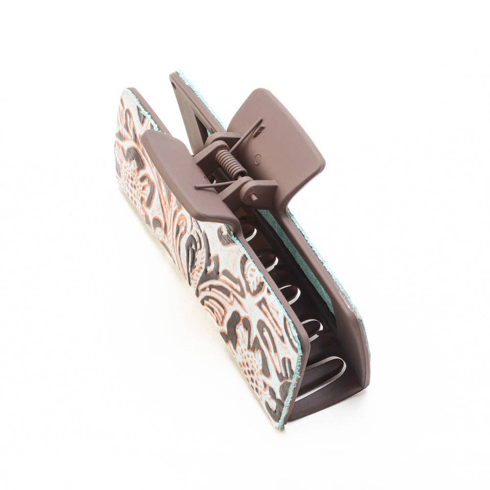 High Vista Hair Comb Clip In Turquoise: Hand-Tooled