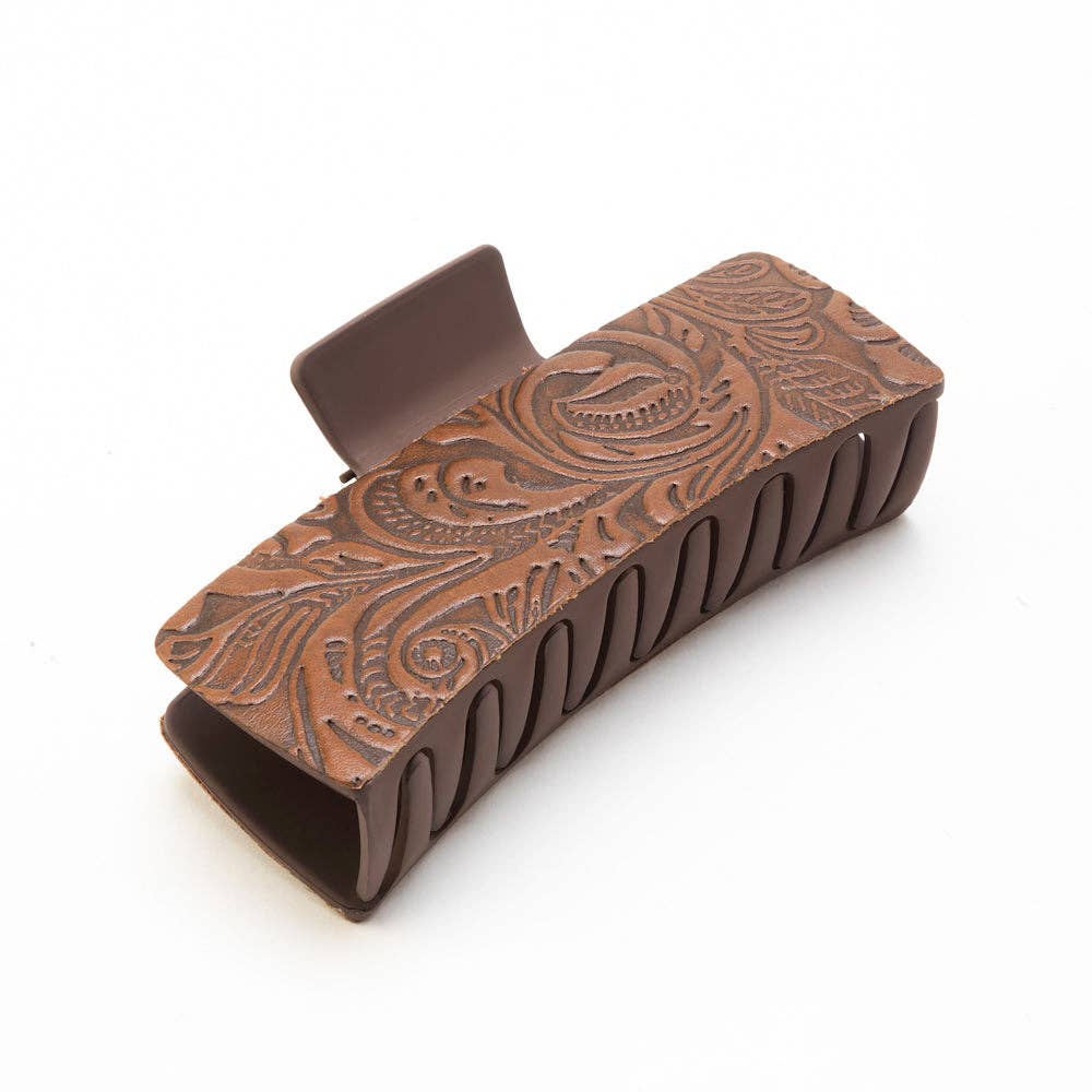High Vista Hair Comb Clip In Dark Brown: Hand-Tooled