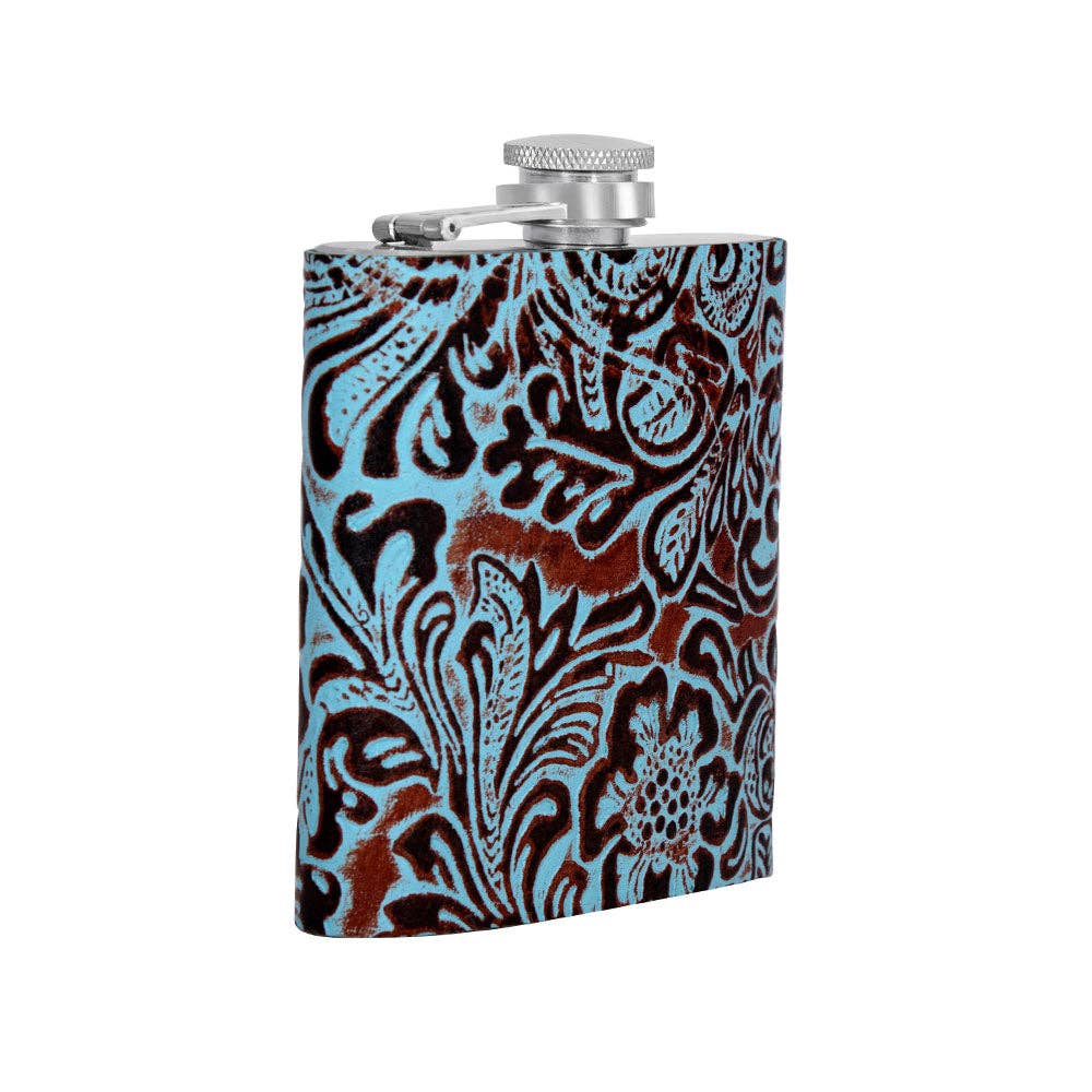 Mountain Trail Flask in Hand-tooled Leather: (6 OZ)