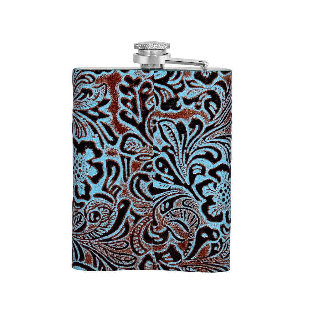 Mountain Trail Flask in Hand-tooled Leather: (6 OZ)