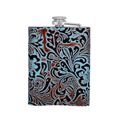 Mountain Trail Flask in Hand-tooled Leather: (6 OZ)