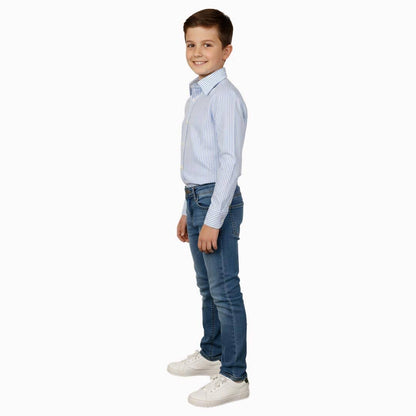 TuffRider Boys ADEY Stripe Shirt: Light Blue / XXL