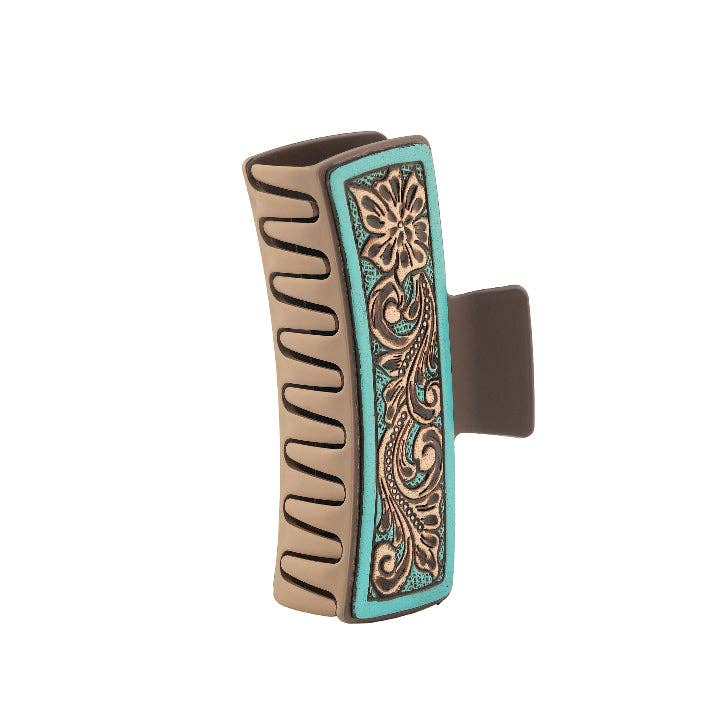 High Vista Hair Comb Clip In Turquoise: Hand-Tooled