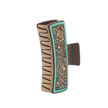 High Vista Hair Comb Clip In Turquoise: Hand-Tooled