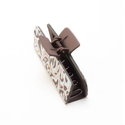 High Vista Hair Comb Clip In Dark Brown: Hand-Tooled