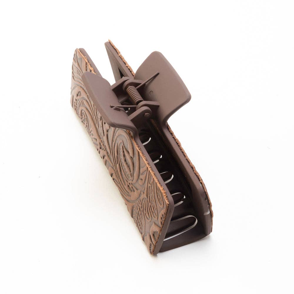 High Vista Hair Comb Clip In Dark Brown: Hand-Tooled
