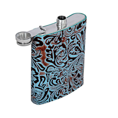 Mountain Trail Flask in Hand-tooled Leather: (6 OZ)