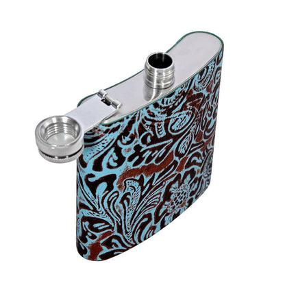 Mountain Trail Flask in Hand-tooled Leather: (6 OZ)