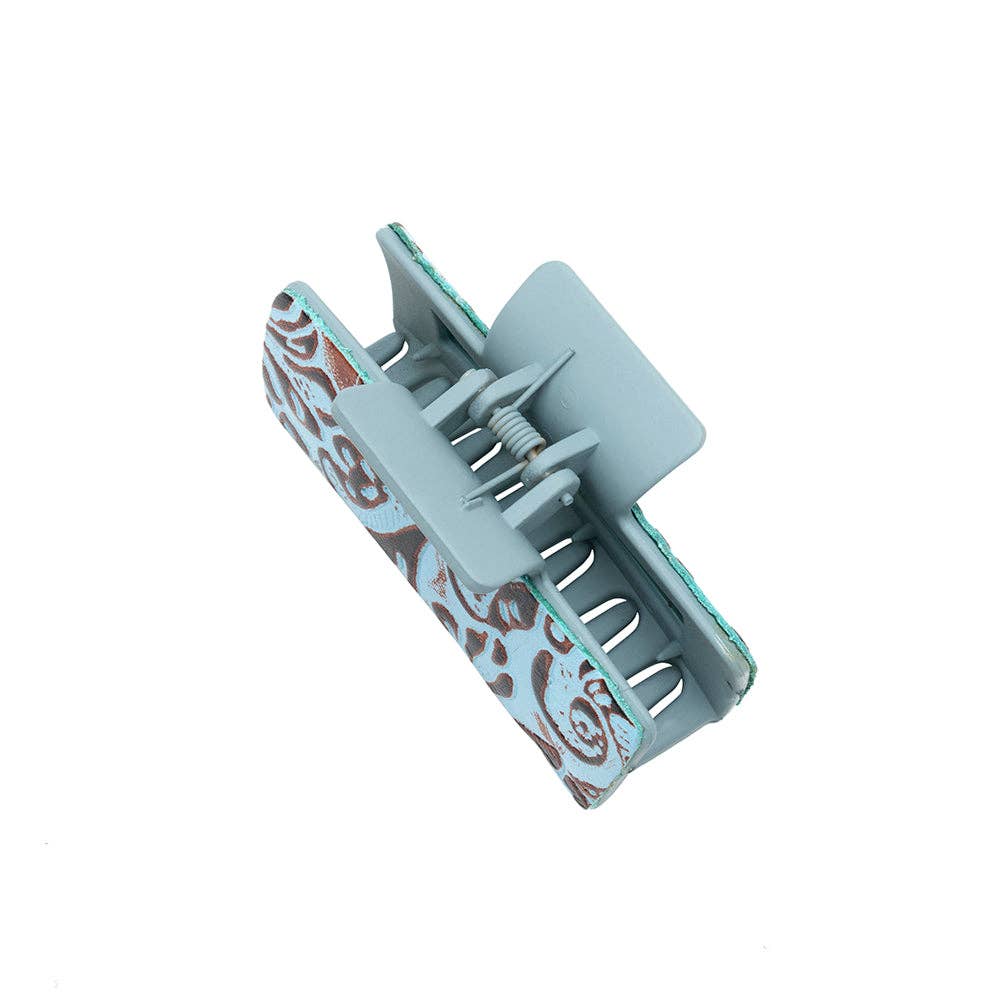Cactus Bloom Ridge Hair Comb Clip: Turquoise Embossed