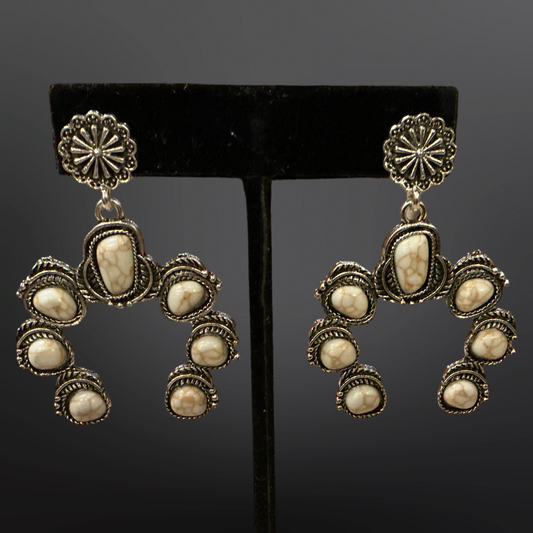 Faux Turquoise Naja Squash Blossom Earrings: White Turquoise